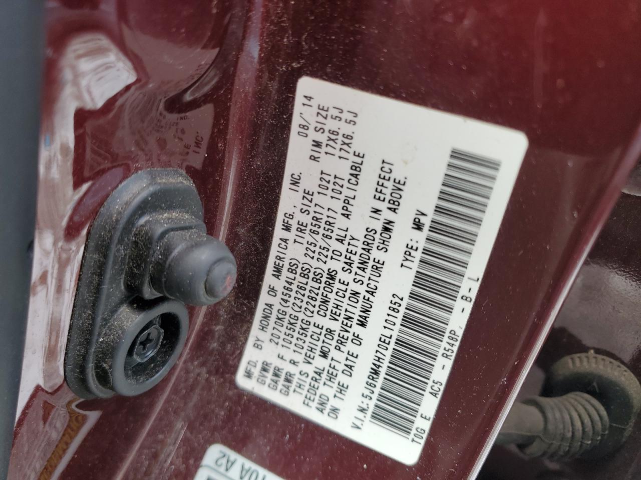 2014 Honda CR-V VIN 5J6RM4H70EL101852 Copart auction photo, side damage thumbnail 13