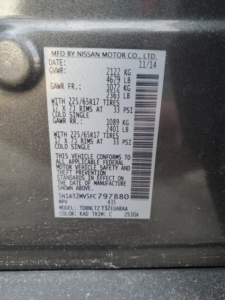 2015 Nissan Rogue VIN 5N1AT2MV5FC797880 Copart auction photo, front end / side damage thumbnail 13