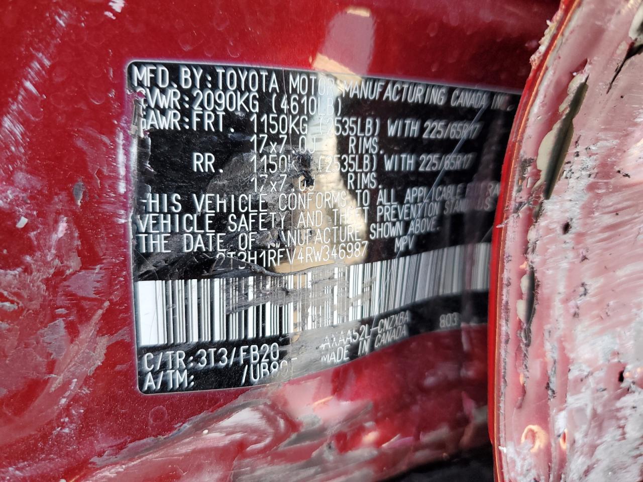 2024 Toyota RAV 4 VIN 2T3H1RFV4RW346987 Copart auction photo, side damage thumbnail 14