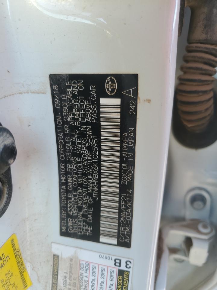 2019 Toyota C-HR VIN JTNKHMBX6K1025951 Copart auction photo, water/flood damage thumbnail 15