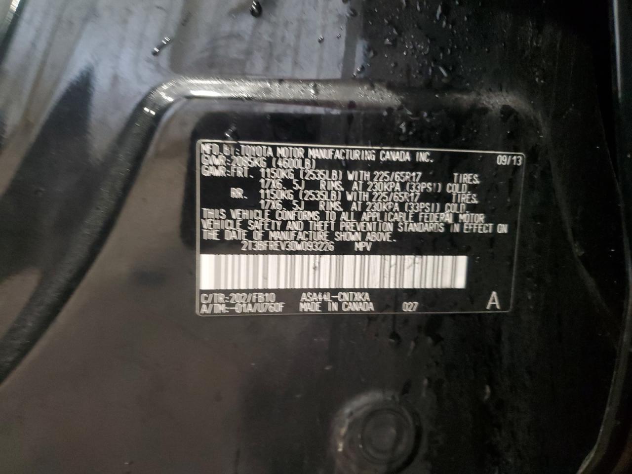 2013 Toyota RAV 4 VIN 2T3BFREV3DW093226 Copart auction photo, front end damage thumbnail 13