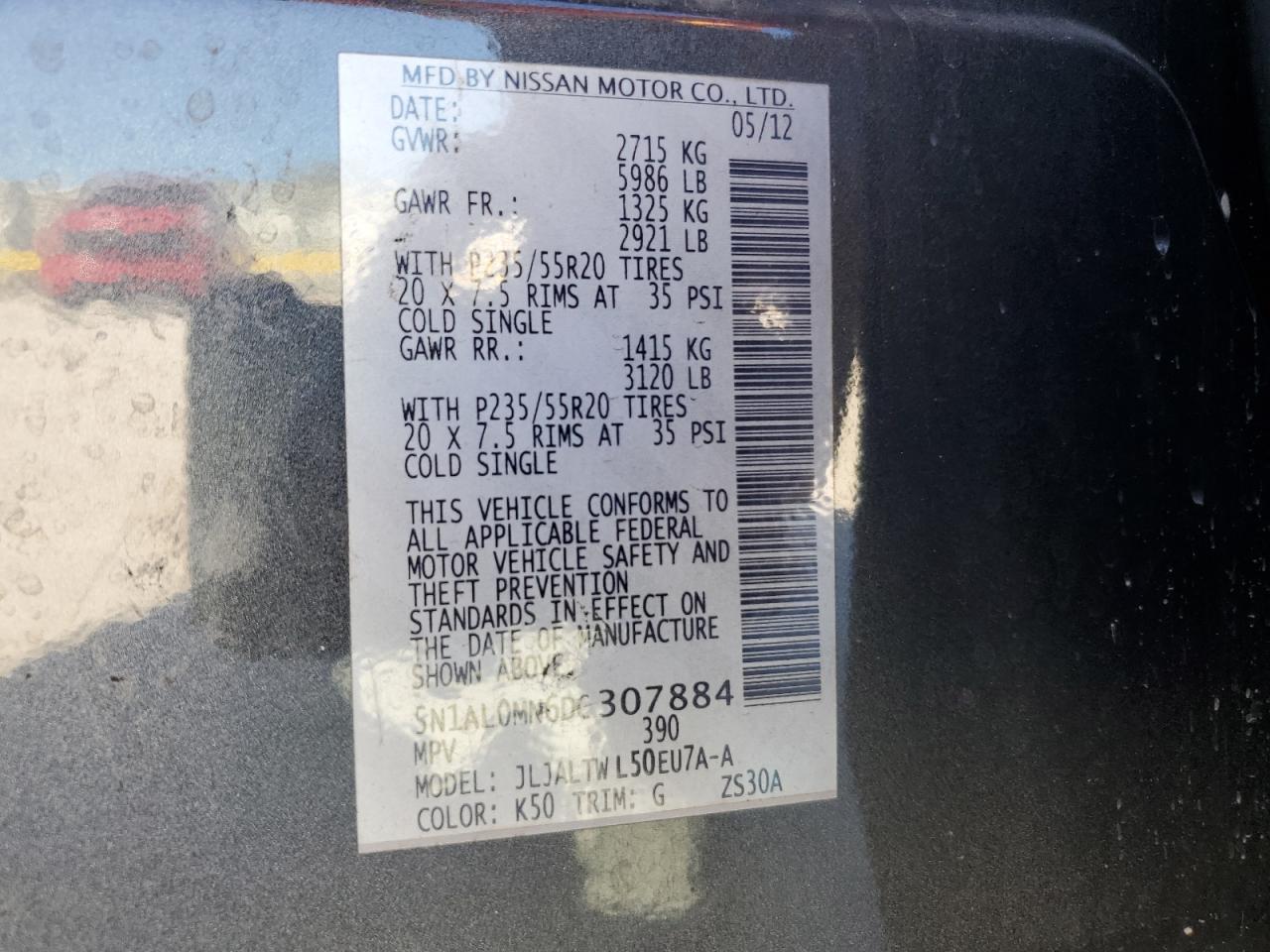 2013 Infiniti JX VIN 5N1AL0MN6DC307884 Copart auction photo, front end / side damage thumbnail 15