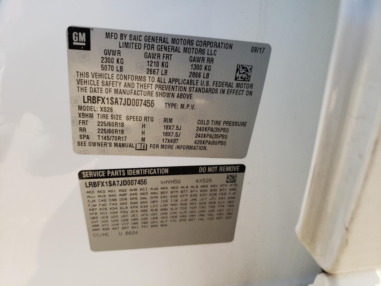 2018 Buick Envision VIN LRBFX1SA7JD007456 Copart auction photo, all over damage thumbnail 12
