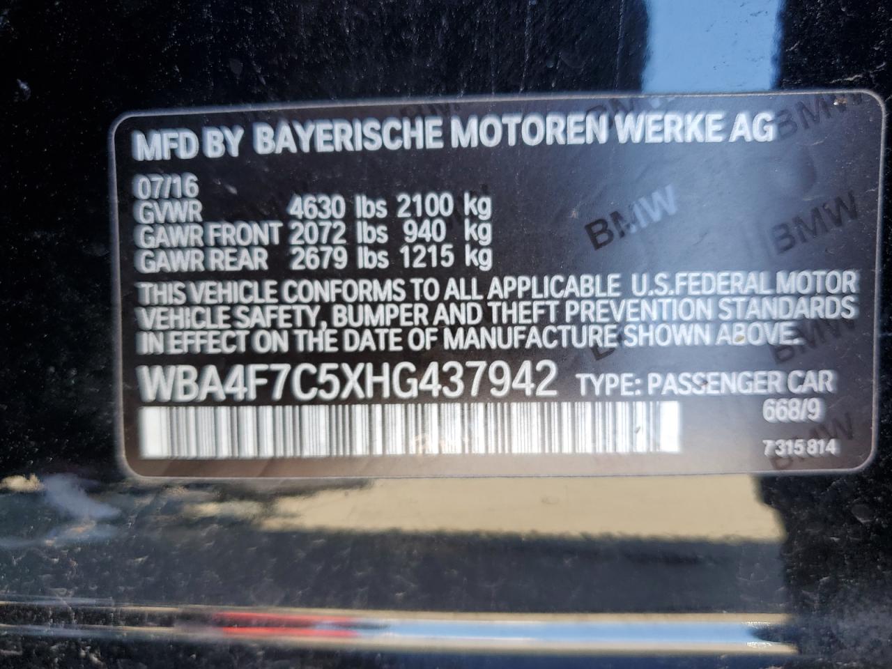 2017 BMW 4er VIN WBA4F7C5XHG437942 Copart auction photo, vandalism / all over damage thumbnail 12