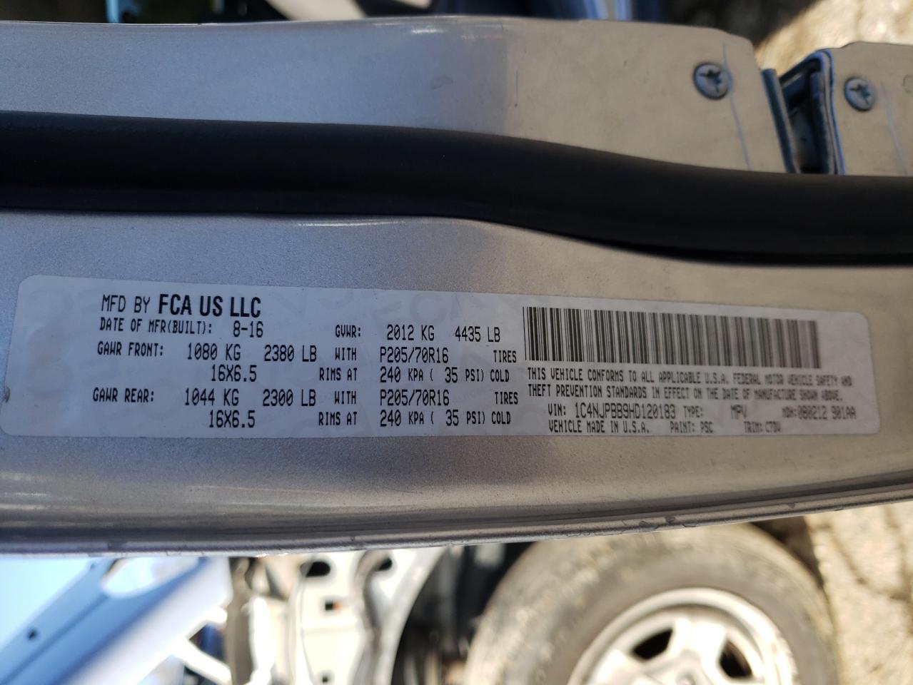 2017 Jeep Liberty (Patriot) VIN 1C4NJPBB9HD120183 Copart auction photo, all over damage thumbnail 14