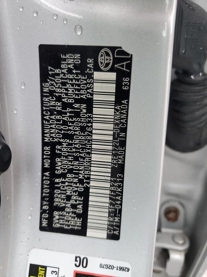 2017 Toyota Corolla VIN 2T1BURHEXHC876433 Copart auction photo, front end damage thumbnail 13
