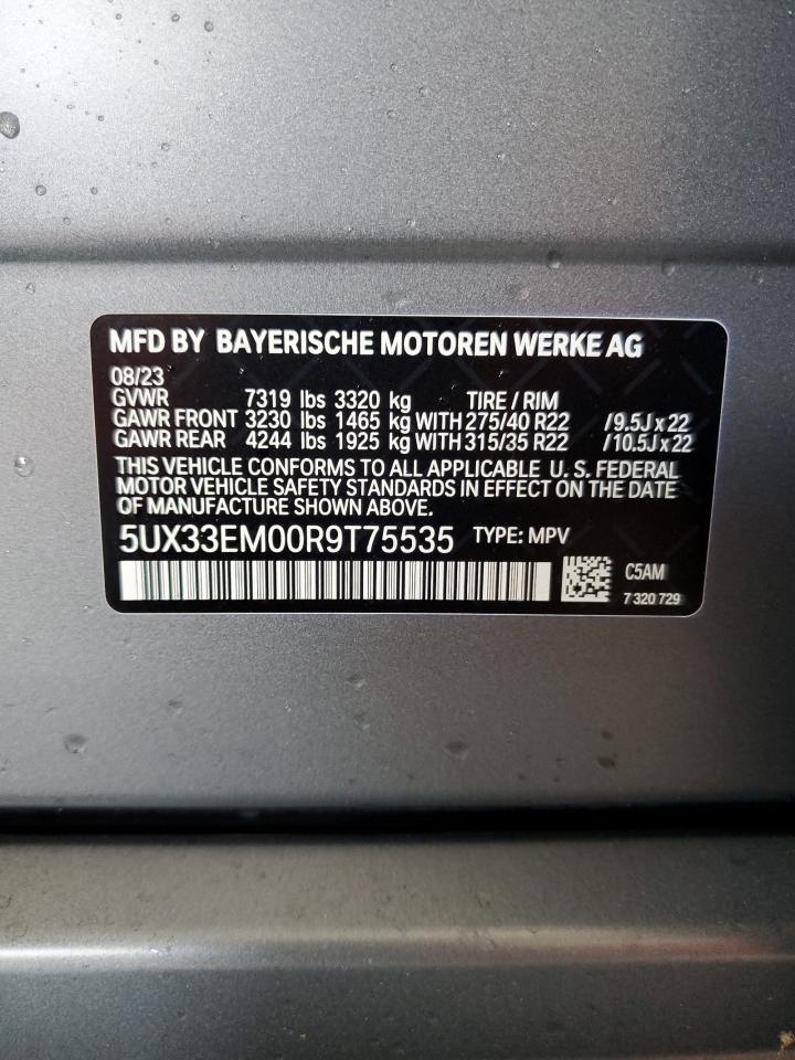 2024 BMW X7 VIN 5UX33EM00R9T75535 Copart auction photo, water/flood / front end damage thumbnail 14