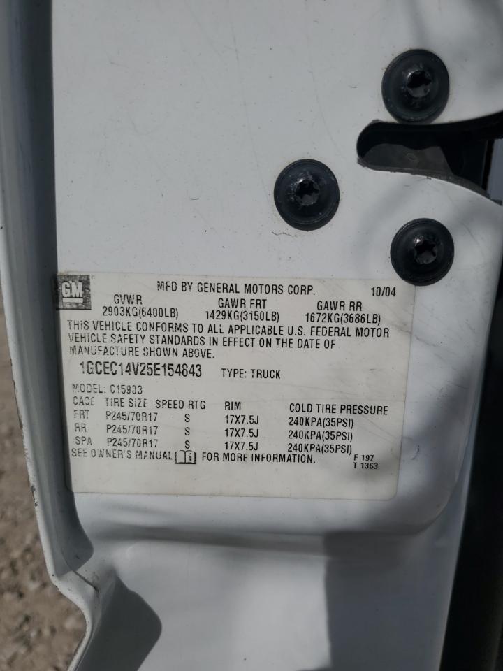 2005 Chevrolet Silverado VIN 1GCEC14V25E154843 Copart auction photo, rear end damage thumbnail 14