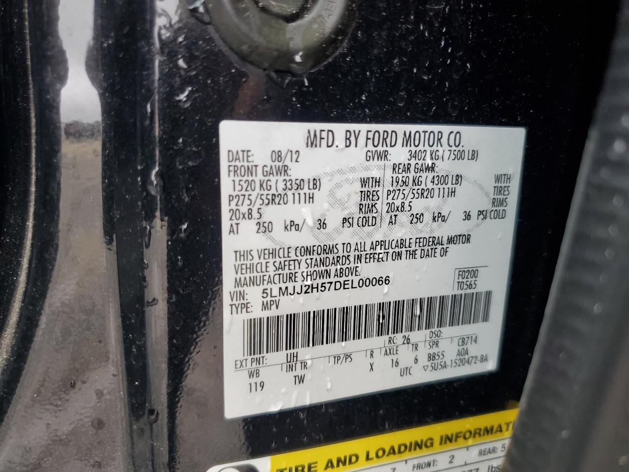 2013 Lincoln Navigator VIN 5LMJJ2H57DEL00066 Copart auction photo, rear end / minor dent/scratches damage thumbnail 14
