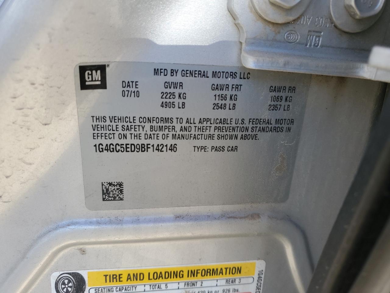 2011 Buick LaCrosse VIN 1G4GC5ED9BF142146 Copart auction photo, rear end damage thumbnail 14