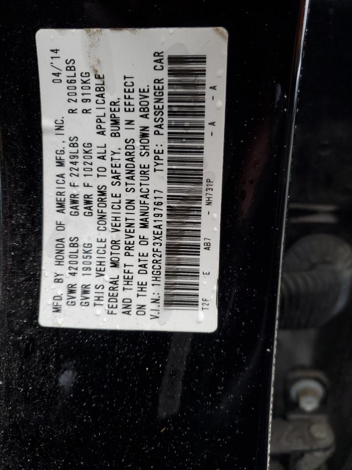 2014 Honda Accord VIN 1HGCR2F3XEA197617 Copart auction photo, rear end / undercarriage damage thumbnail 12