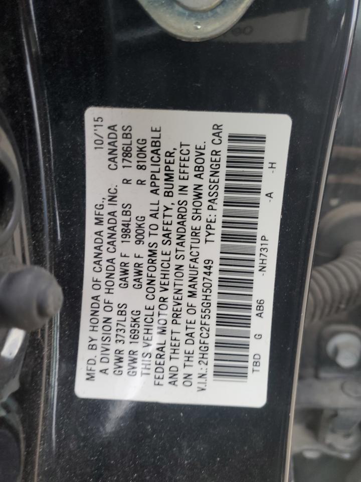 2016 Honda Civic VIN 2HGFC2F55GH507449 Copart auction photo, front end / hail damage thumbnail 14
