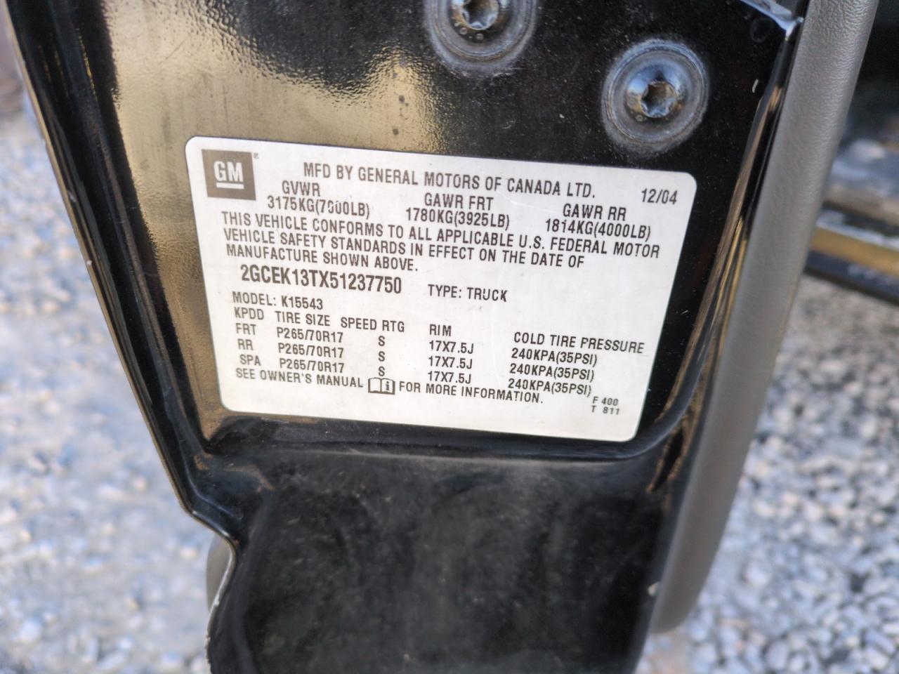 2005 Chevrolet Silverado VIN 2GCEK13TX51237750 Copart auction photo, front end damage thumbnail 14