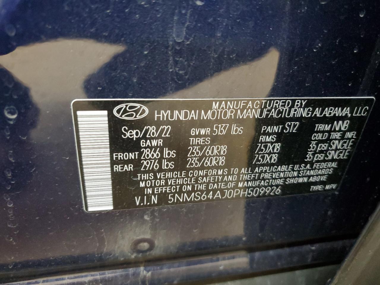 2023 Hyundai Santa Fe VIN 5NMS64AJ0PH509926 Copart auction photo, front end damage thumbnail 14