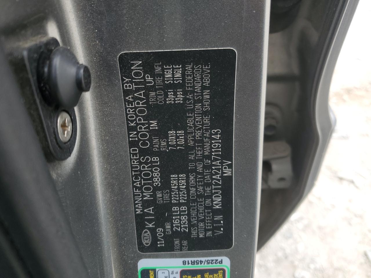 2010 KIA Soul VIN KNDJT2A21A7119143 Copart auction photo, hail / all over damage thumbnail 16