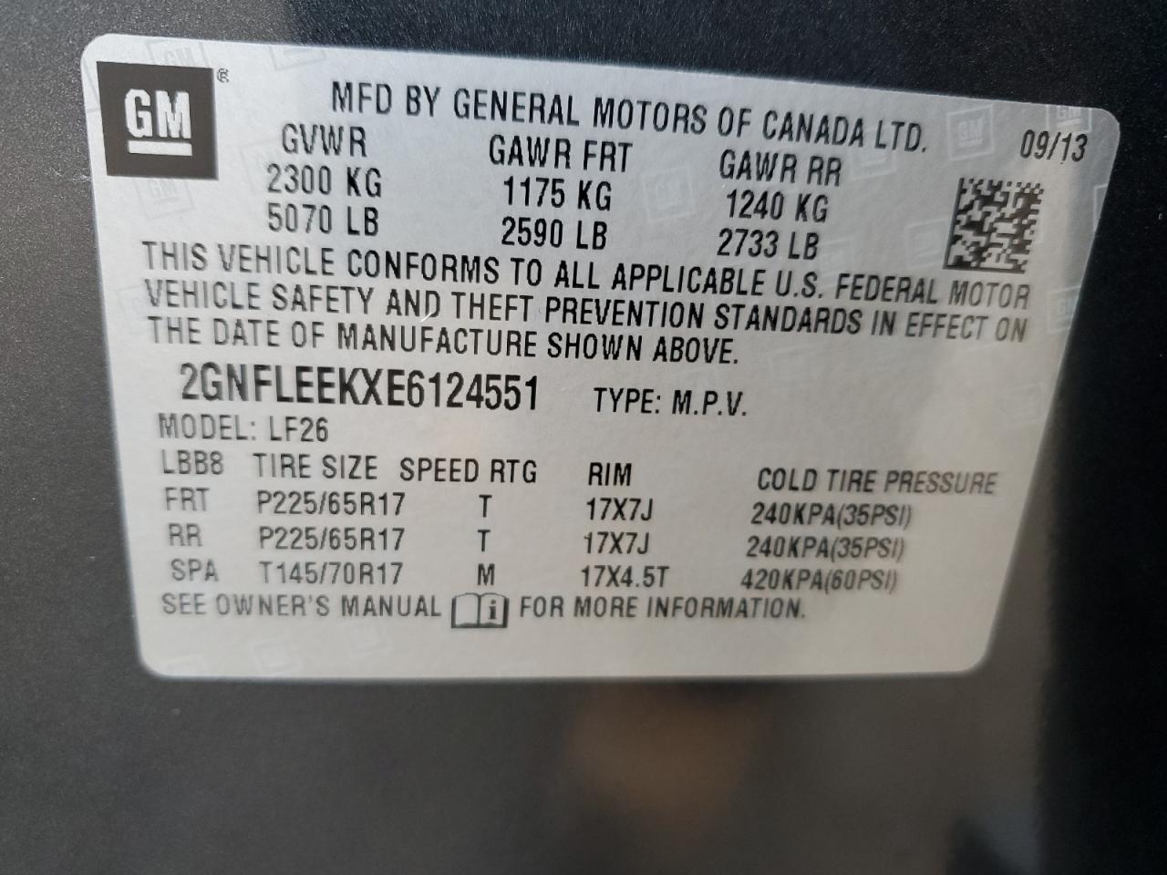 2014 Chevrolet Equinox VIN 2GNFLEEKXE6124551 Copart auction photo, front end damage thumbnail 12