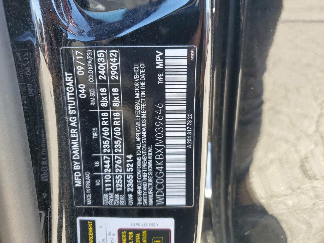 2018 Mercedes-Benz GLC VIN WDC0G4KBXJV039646 Copart auction photo, front end damage thumbnail 15
