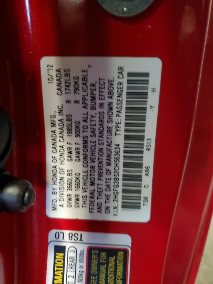 2012 Honda Civic VIN 2HGFG3B52CH563634 Copart auction photo, front end damage thumbnail 14