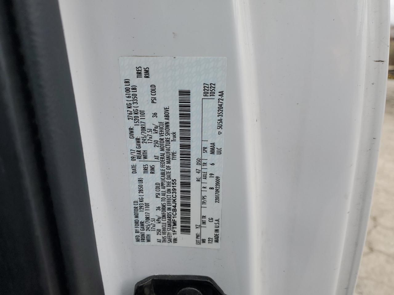 2018 Ford F-150 VIN 1FTMF1CB4JKC39155 Copart auction photo, front end / mechanical damage thumbnail 14