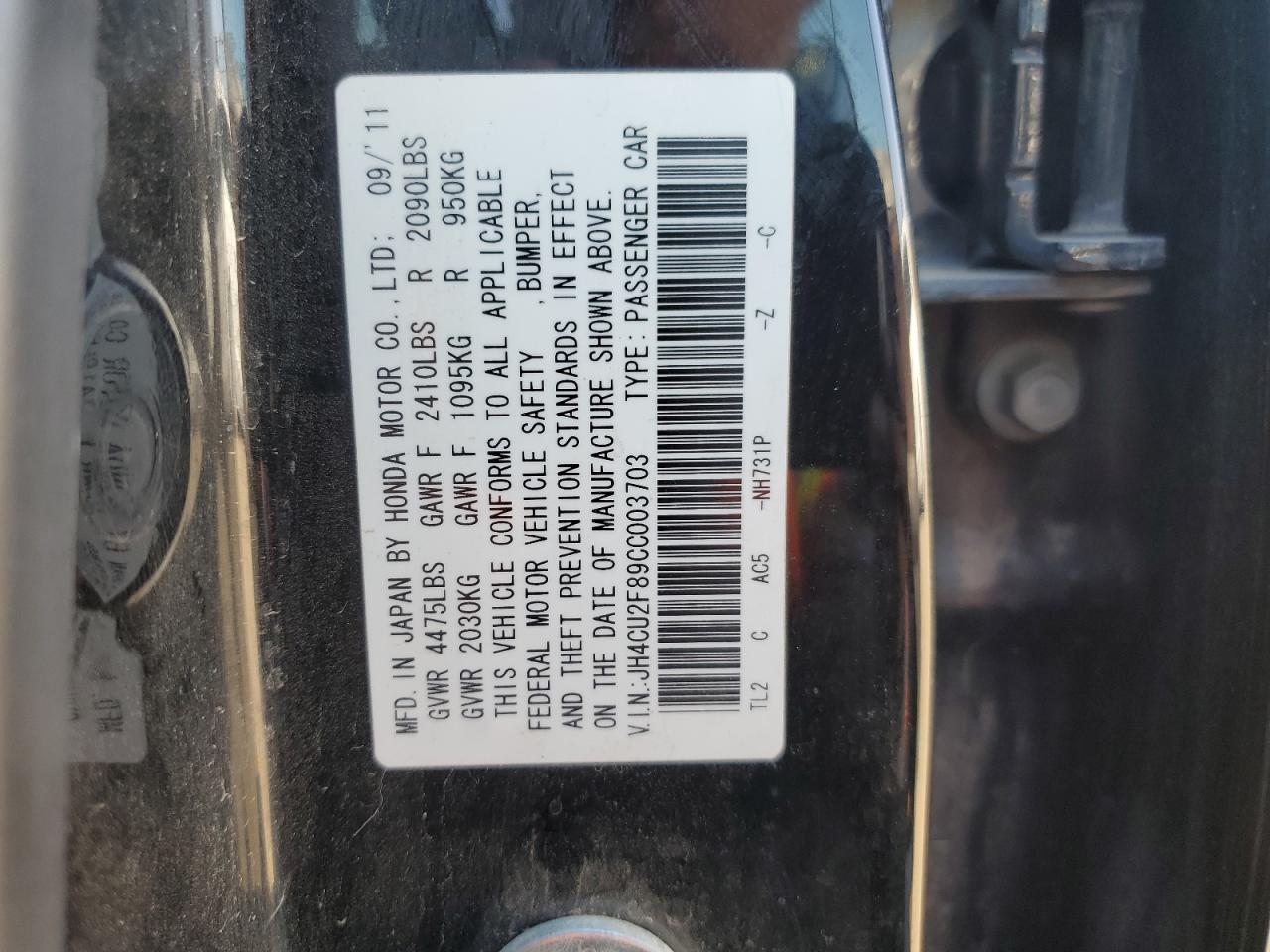2012 Acura TSX VIN JH4CU2F89CC003703 Copart auction photo, front end damage thumbnail 12