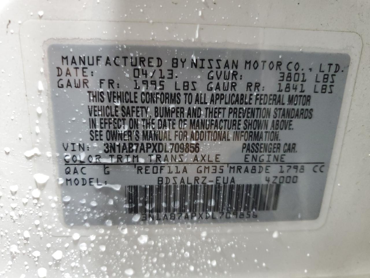 2013 Nissan Sentra VIN 3N1AB7APXDL709856 Copart auction photo, rear end damage thumbnail 12