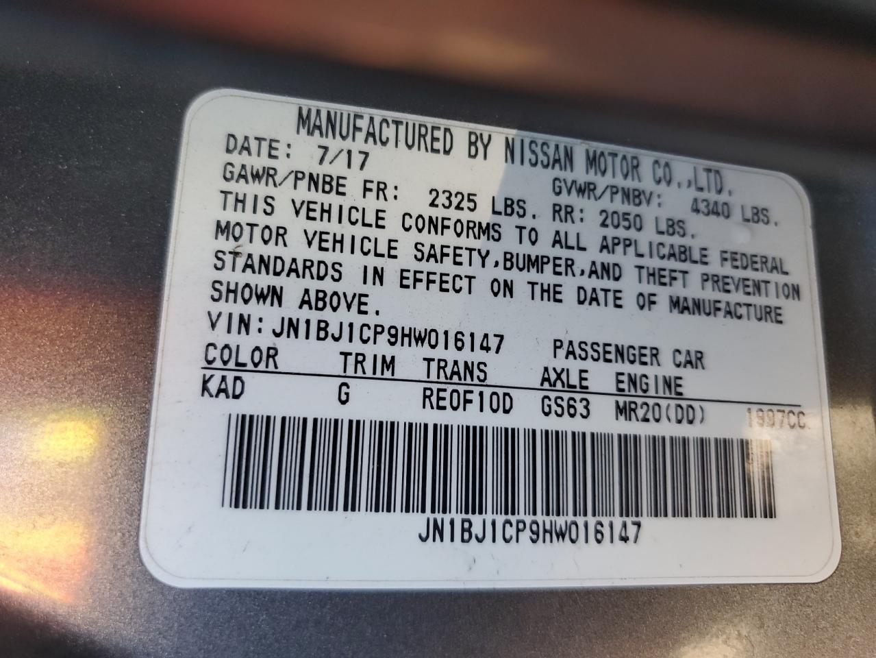 2017 Nissan Rogue VIN JN1BJ1CP9HW016147 Copart auction photo, front end / minor dent/scratches damage thumbnail 13