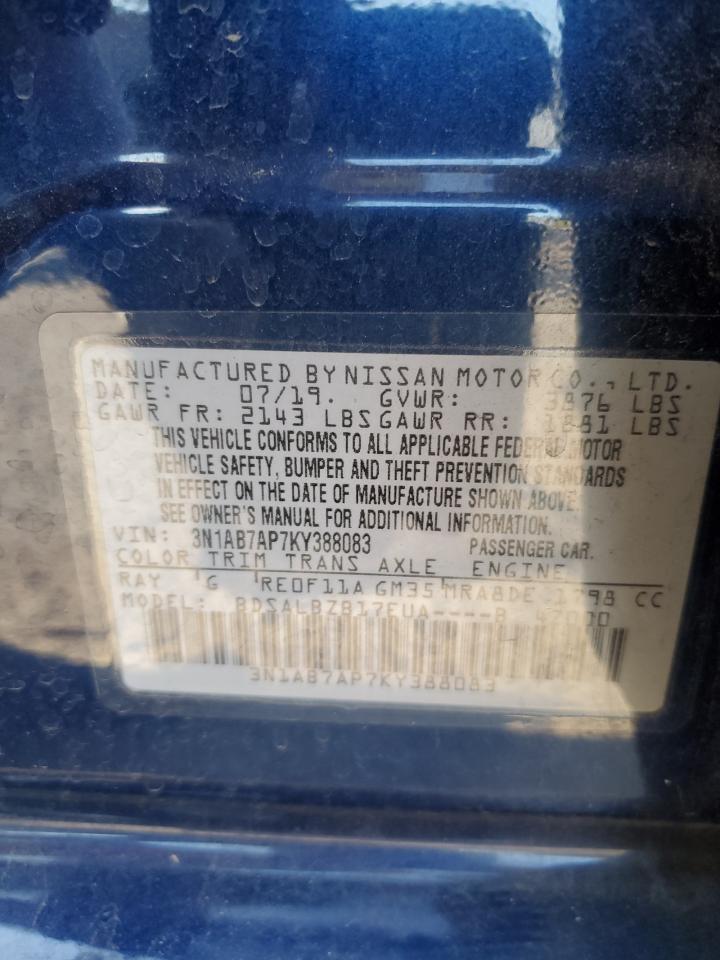2019 Nissan Sentra VIN 3N1AB7AP7KY388083 Copart auction photo, rear end damage thumbnail 14