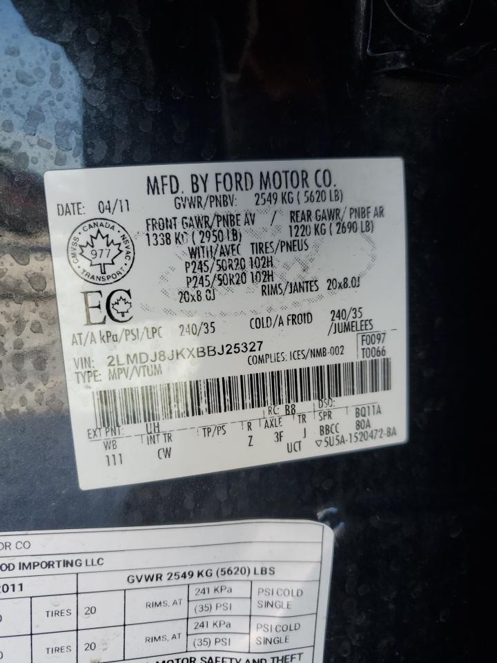 2011 Lincoln MKX VIN 2LMDJ8JKXBBJ25327 Copart auction photo, mechanical / side damage thumbnail 15