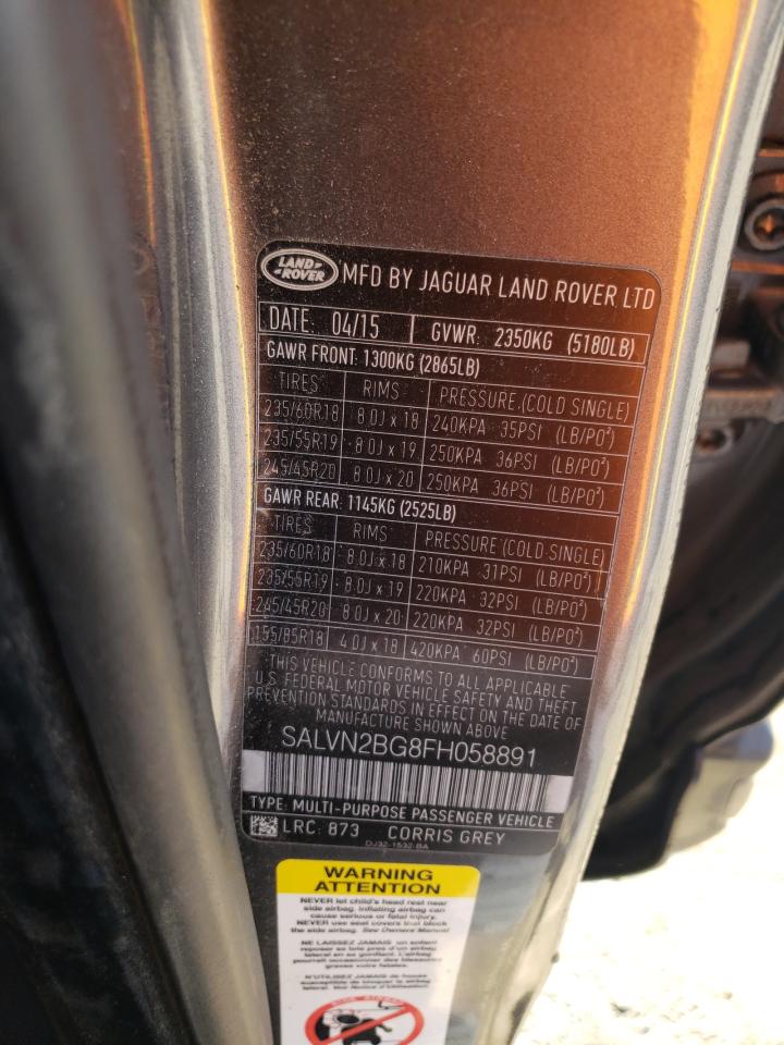 2015 Land Rover Range Rover VIN SALVN2BG8FH058891 Copart auction photo, undercarriage damage thumbnail 13