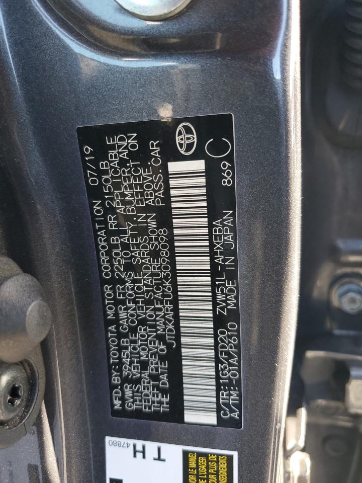 2019 Toyota Prius VIN JTDKARFU6K3098098 Copart auction photo, front end damage thumbnail 13