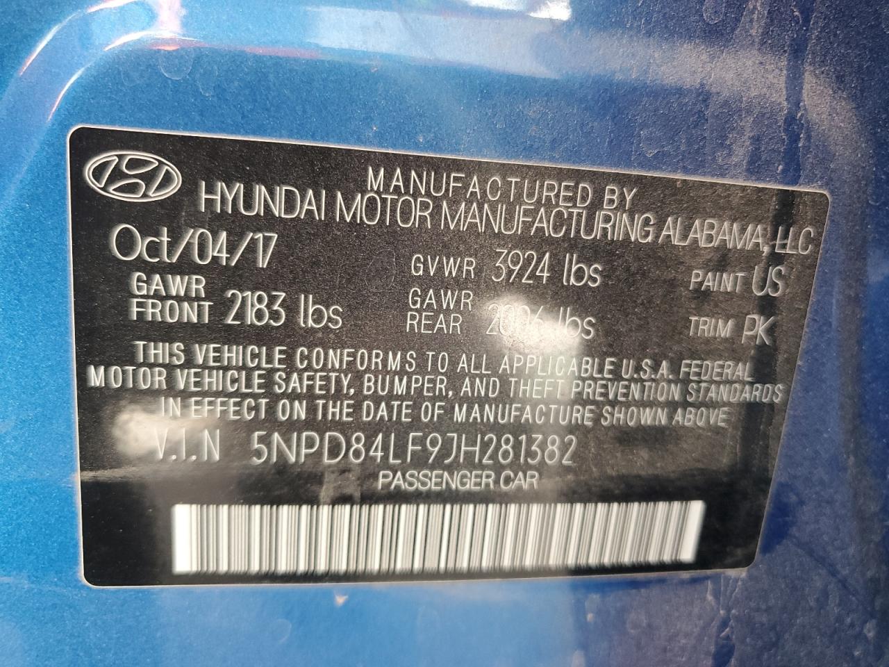 2018 Hyundai Elantra VIN 5NPD84LF9JH281382 Copart auction photo, rear end damage thumbnail 12