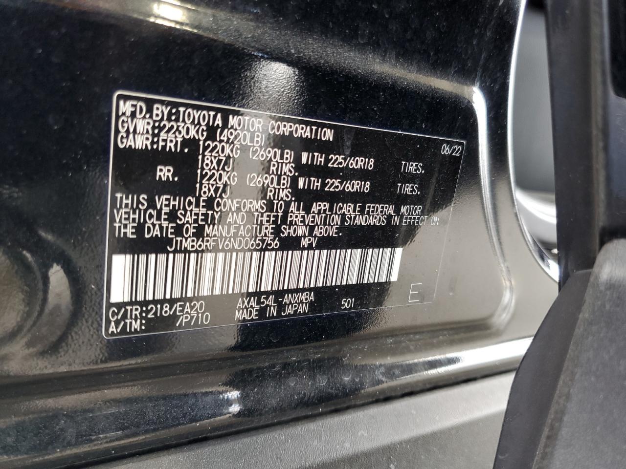 2022 Toyota RAV 4 VIN JTMB6RFV6ND065756 Copart auction photo, front end / minor dent/scratches damage thumbnail 13