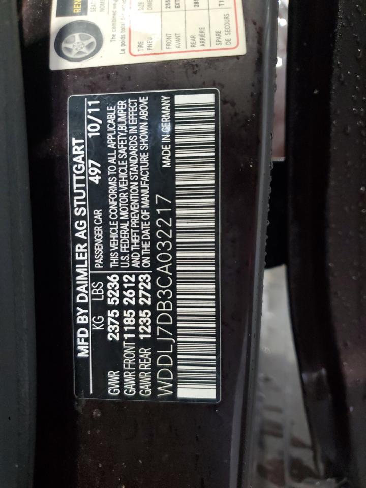 2012 Mercedes-Benz Cls-klasse VIN WDDLJ7DB3CA032217 Copart auction photo, front end / undercarriage damage thumbnail 14