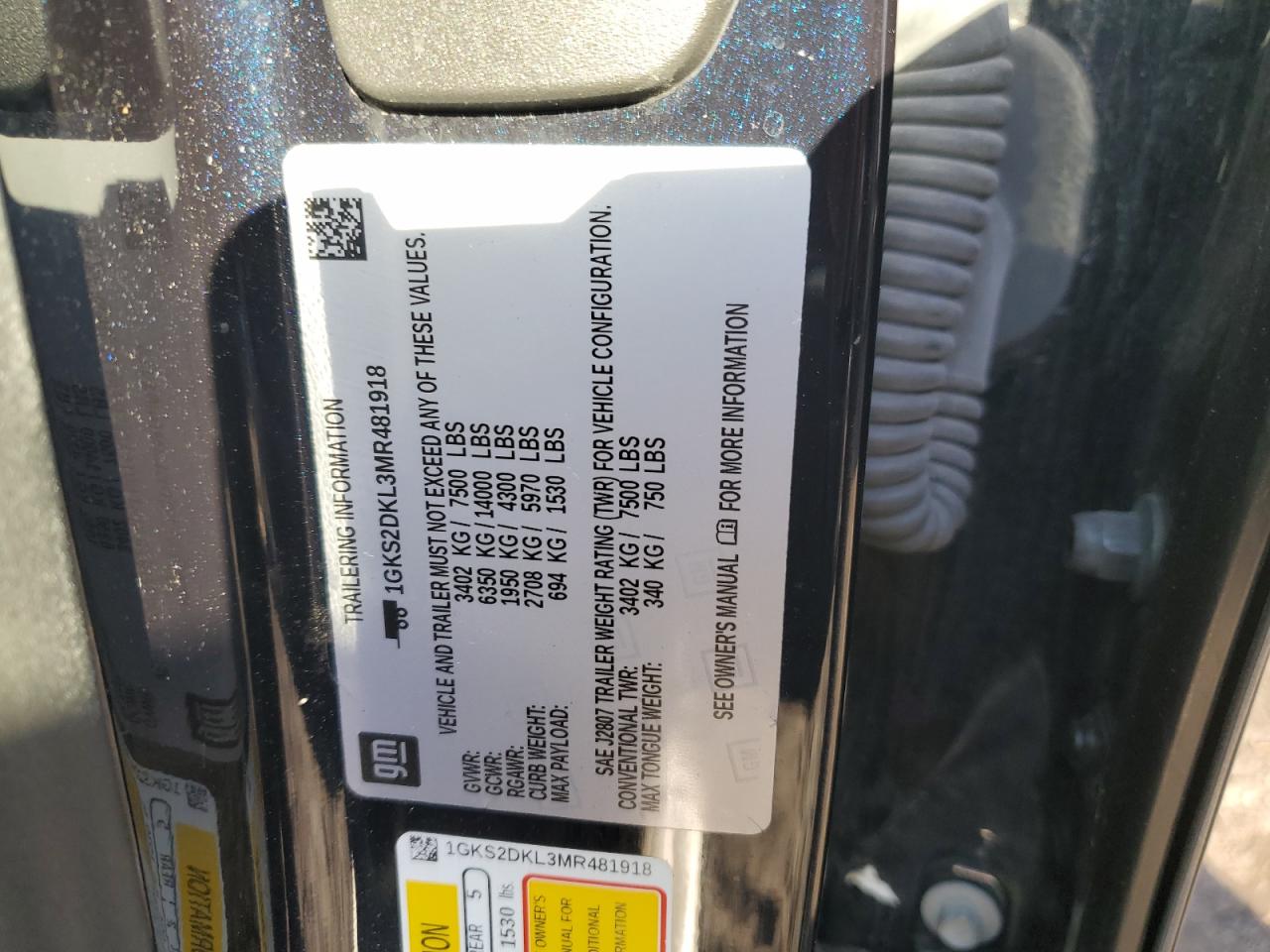 2021 GMC Yukon VIN 1GKS2DKL3MR481918 Copart auction photo, front end / side damage thumbnail 12