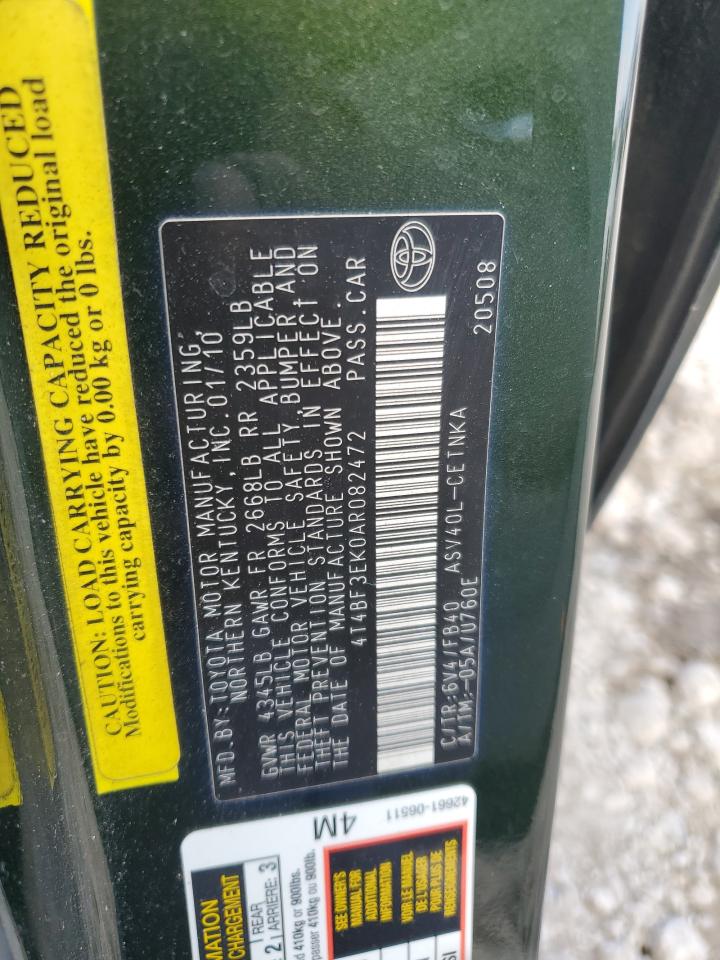 2010 Toyota Camry VIN 4T4BF3EK0AR082472 Copart auction photo, front end damage thumbnail 13