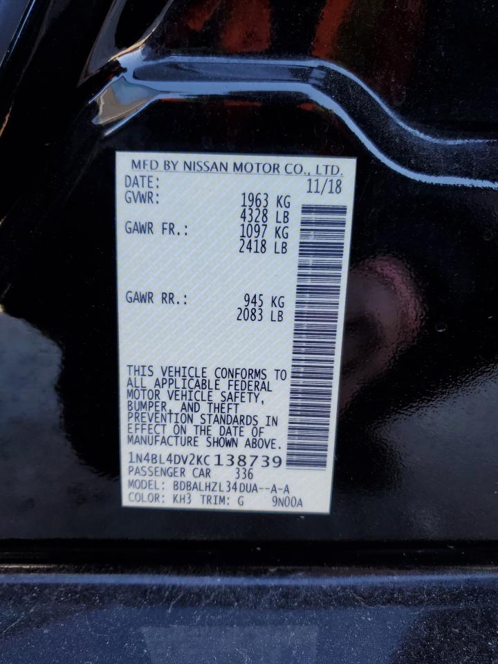 2019 Nissan Altima VIN 1N4BL4DV2KC138739 Copart auction photo, side / front end damage thumbnail 12