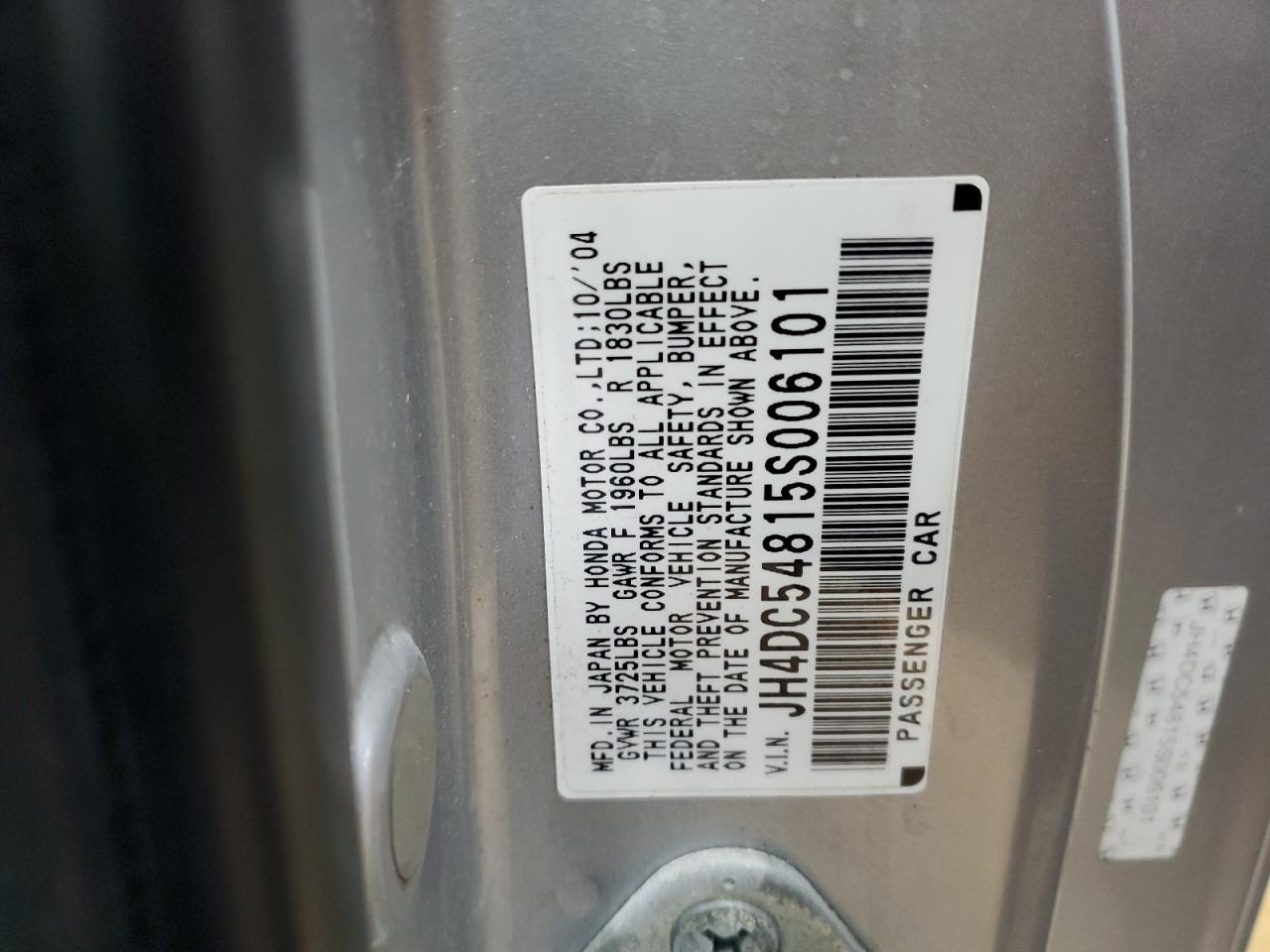 2005 Acura RSX VIN JH4DC54815S006101 Copart auction photo, front end damage thumbnail 14