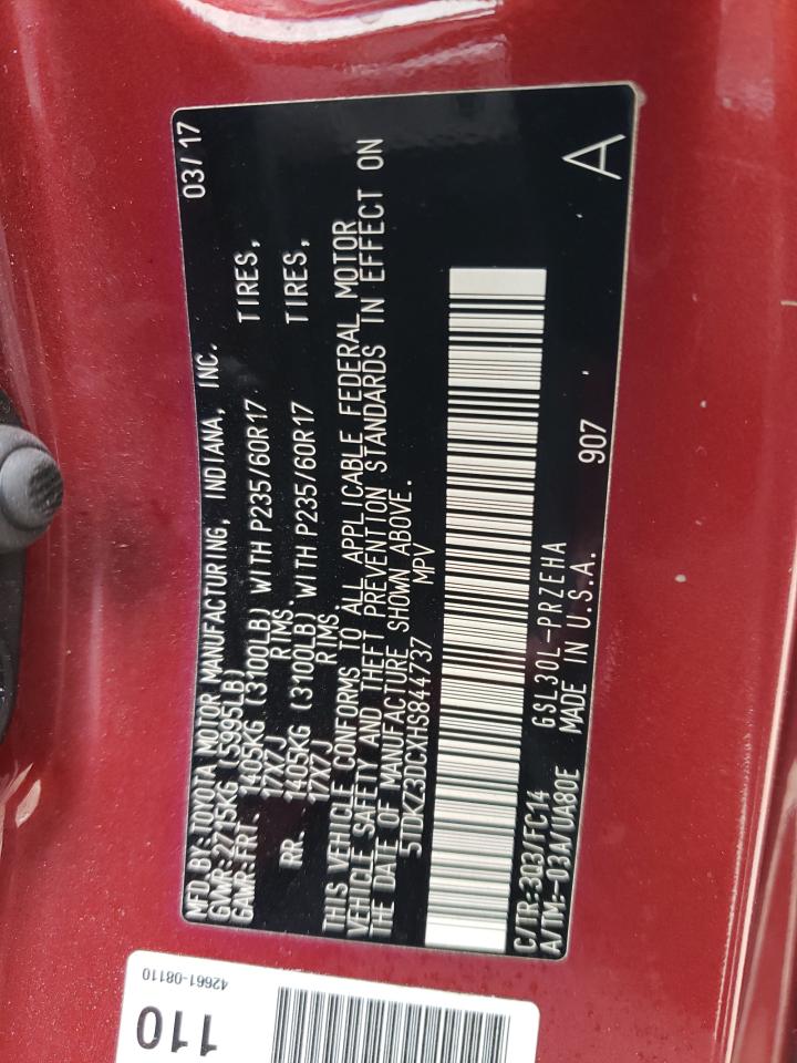 2017 Toyota Sienna VIN 5TDKZ3DCXHS844737 Copart auction photo, rear end / undercarriage damage thumbnail 13