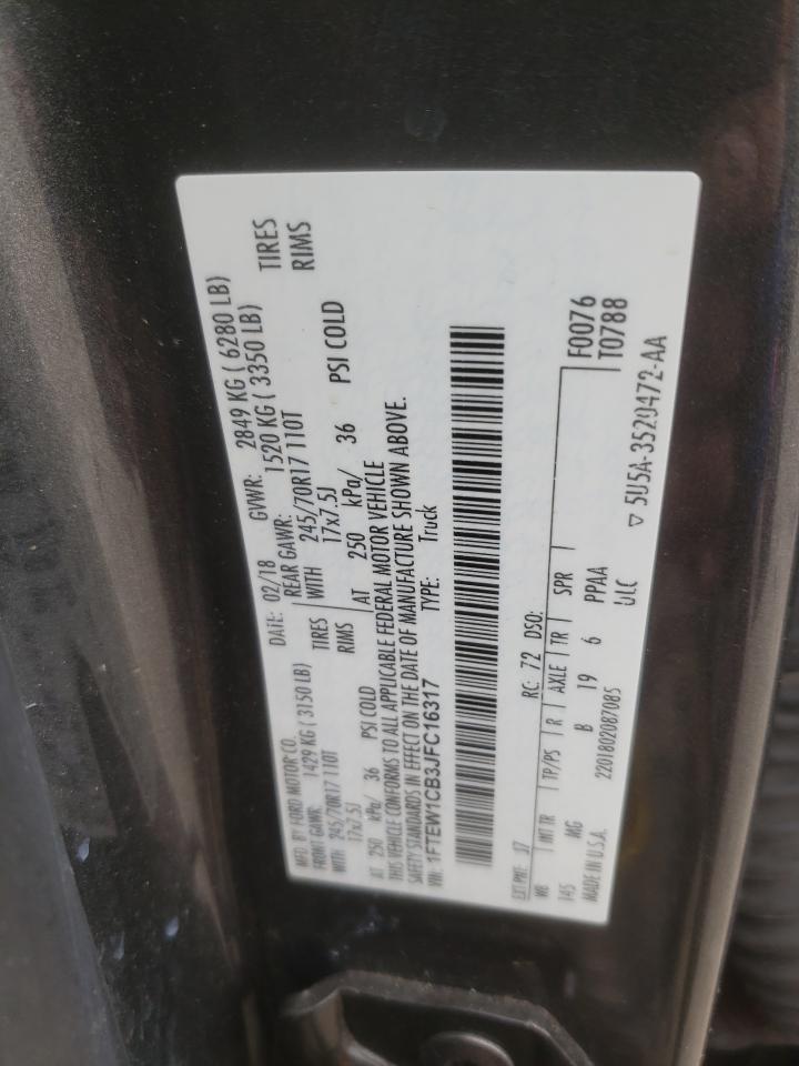 2018 Ford F-150 VIN 1FTEW1CB3JFC16317 Copart auction photo, front end damage thumbnail 12