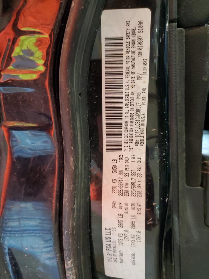 2016 Jeep Grand Cherokee VIN 1C4PJLCB1GW238117 Copart auction photo, front end damage thumbnail 14