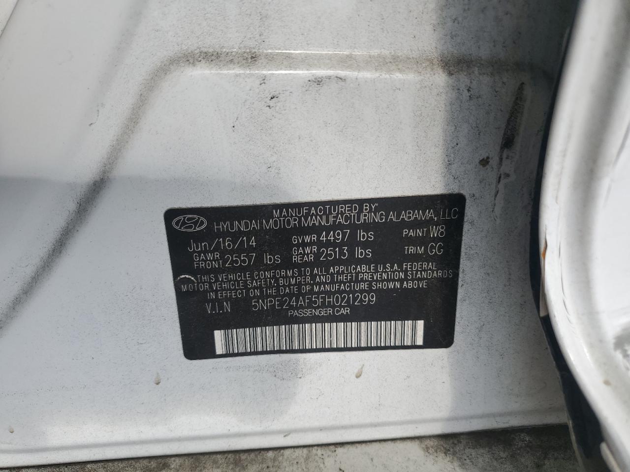 2015 Hyundai Sonata VIN 5NPE24AF5FH021299 Copart auction photo, all over damage thumbnail 12