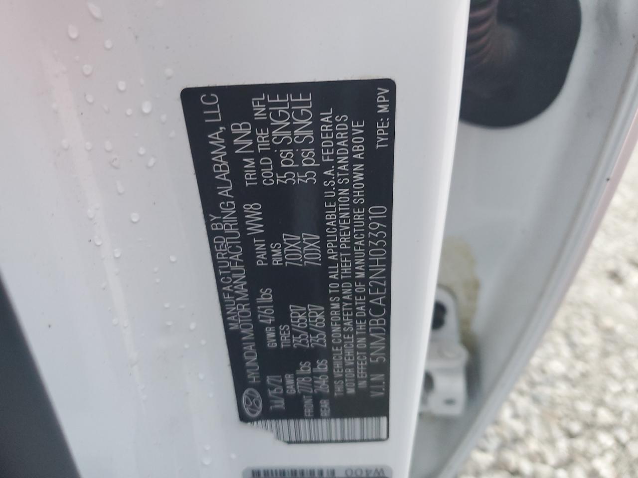 2022 Hyundai Tucson VIN 5NMJBCAE2NH033910 Copart auction photo, rollover damage thumbnail 13