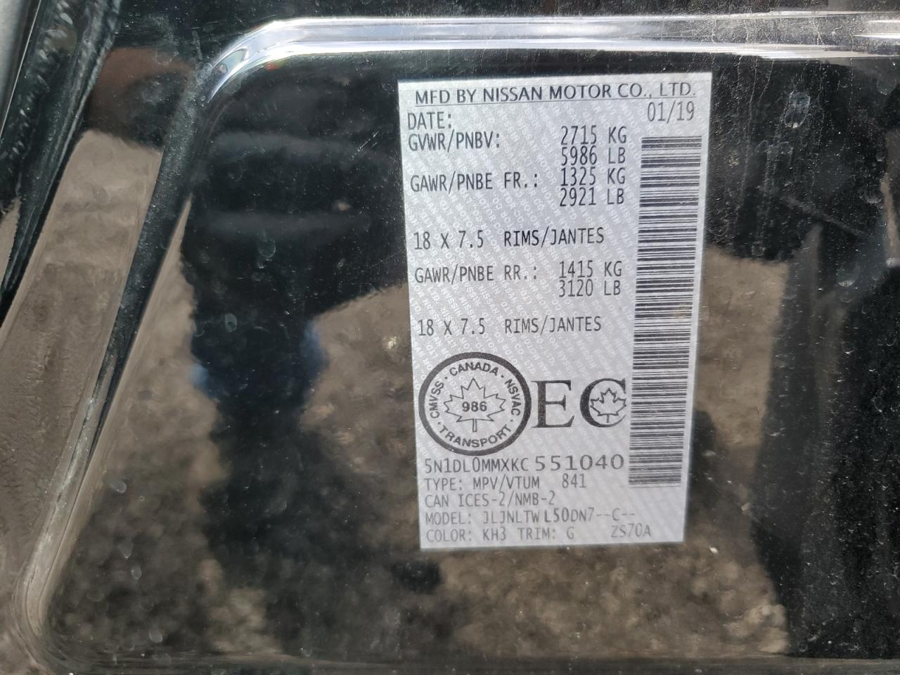 2019 Infiniti QX60 VIN 5N1DL0MMXKC551040 Copart auction photo, side damage thumbnail 13