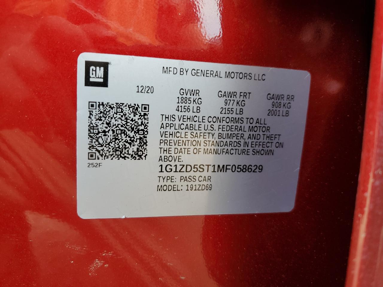 2021 Chevrolet Malibu VIN 1G1ZD5ST1MF058629 Copart auction photo, rear end / frame damage damage thumbnail 15