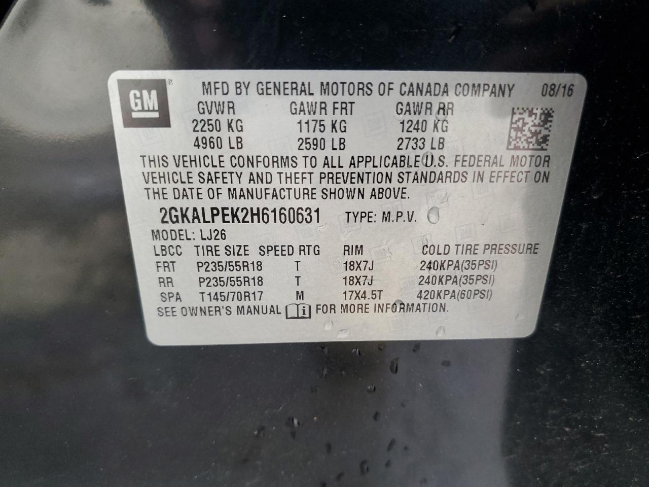 2017 GMC Terrain VIN 2GKALPEK2H6160631 Copart auction photo, front end / side damage thumbnail 13