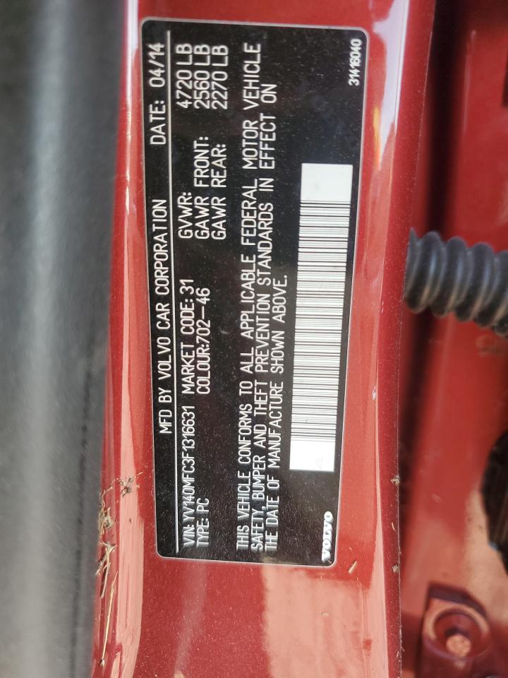 2015 Volvo S60 VIN YV140MFC3F1316631 Copart auction photo, water/flood damage thumbnail 13