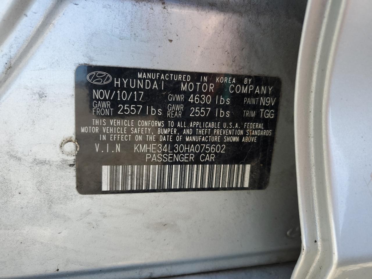 2017 Hyundai Sonata VIN KMHE34L30HA075602 Copart auction photo, mechanical damage thumbnail 12