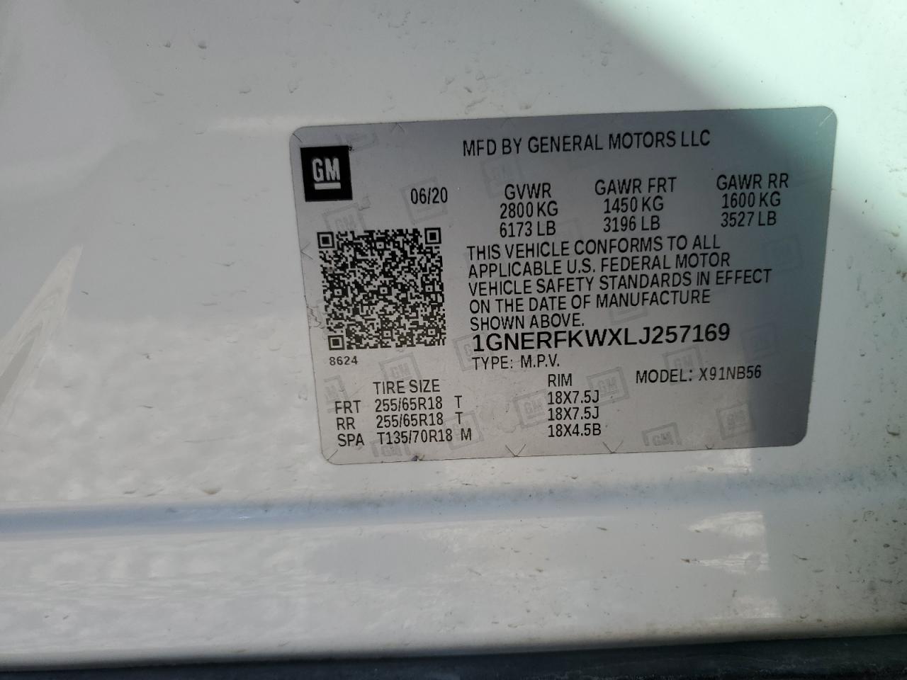 2020 Chevrolet Traverse VIN 1GNERFKWXLJ257169 Copart auction photo, front end damage thumbnail 14
