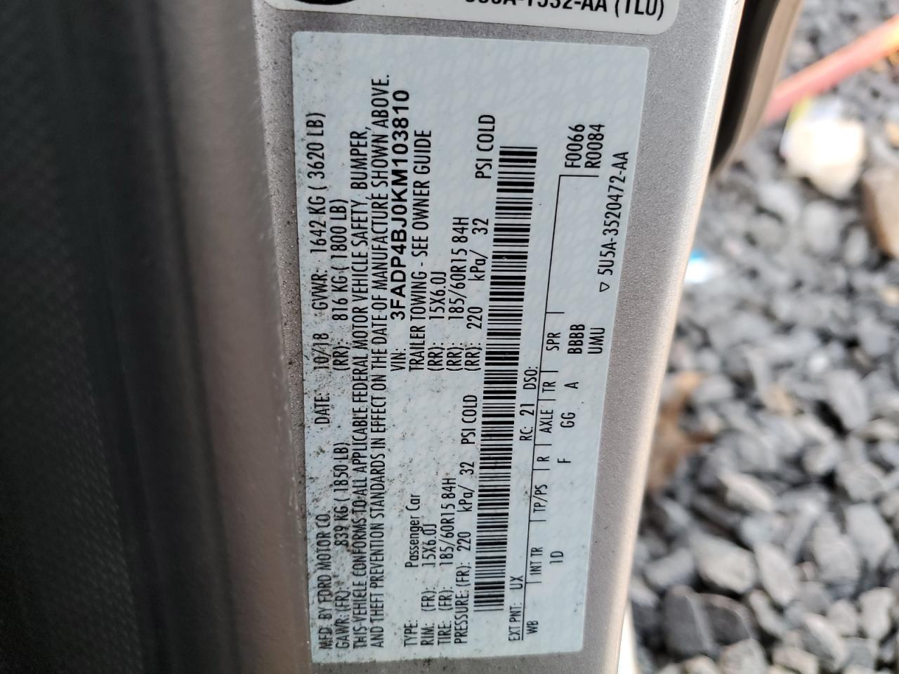 2019 Ford Fiesta VIN 3FADP4BJ0KM103810 Copart auction photo, rear end damage thumbnail 12