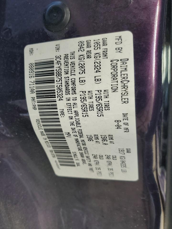 2005 Chrysler PT Cruiser VIN 3C4FY58B75T505324 Copart auction photo, front end damage thumbnail 12